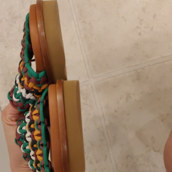 New Chloe Multi Colorful Wavy Woven Leather Platform Slide Sandals Sz 38 - Picture 9 of 11